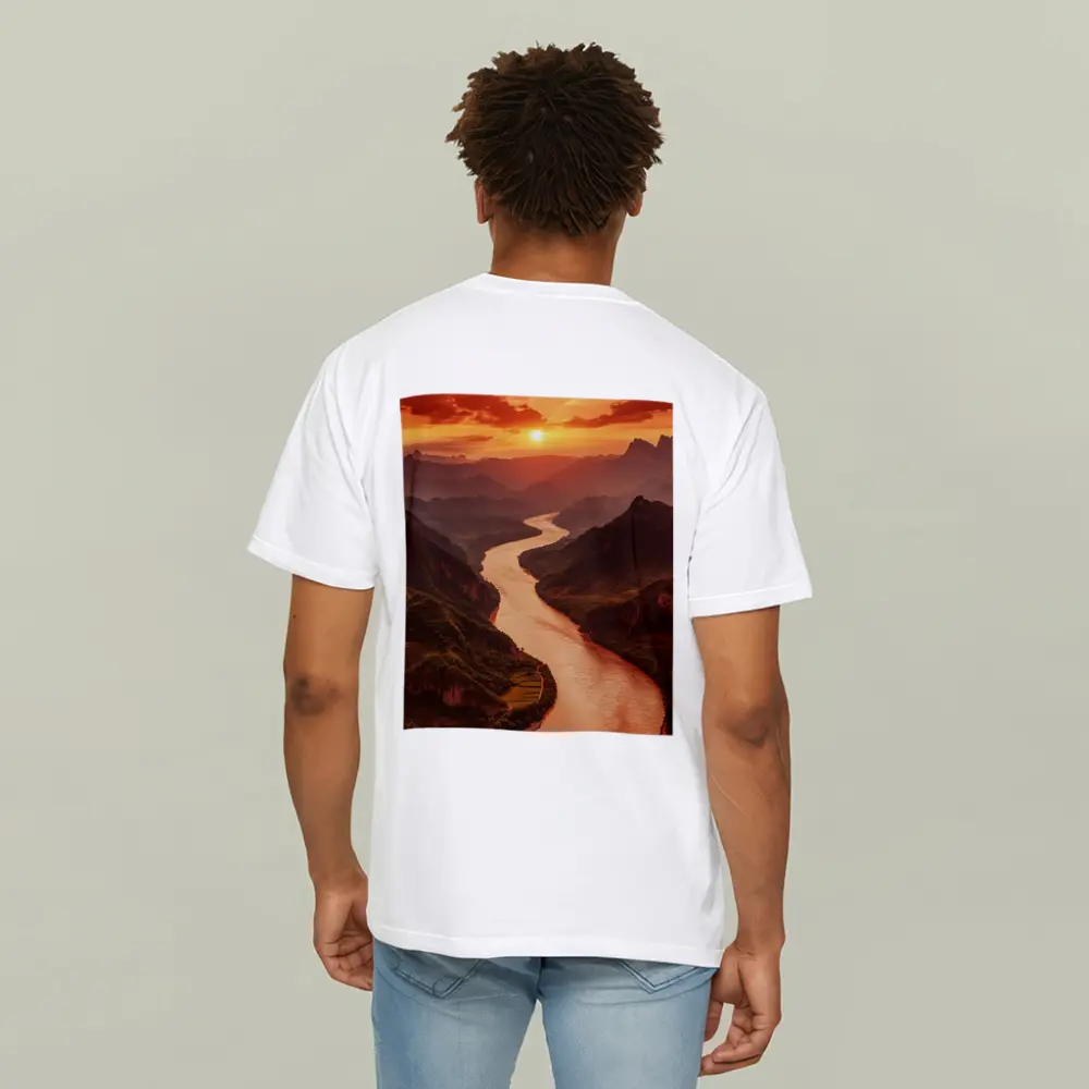 Winding River Valley Sunset Mountain Landscape – T-Shirts