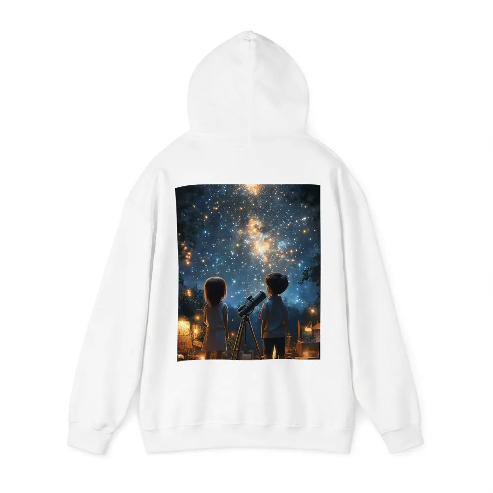 Children Stargazing With Telescope Night Sky – Hoodies