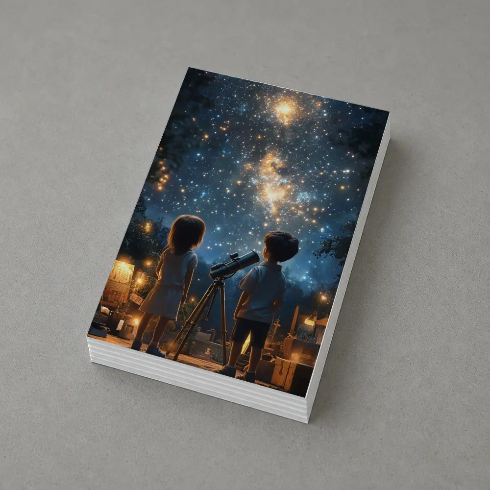 Children Stargazing With Telescope Night Sky – Postcards