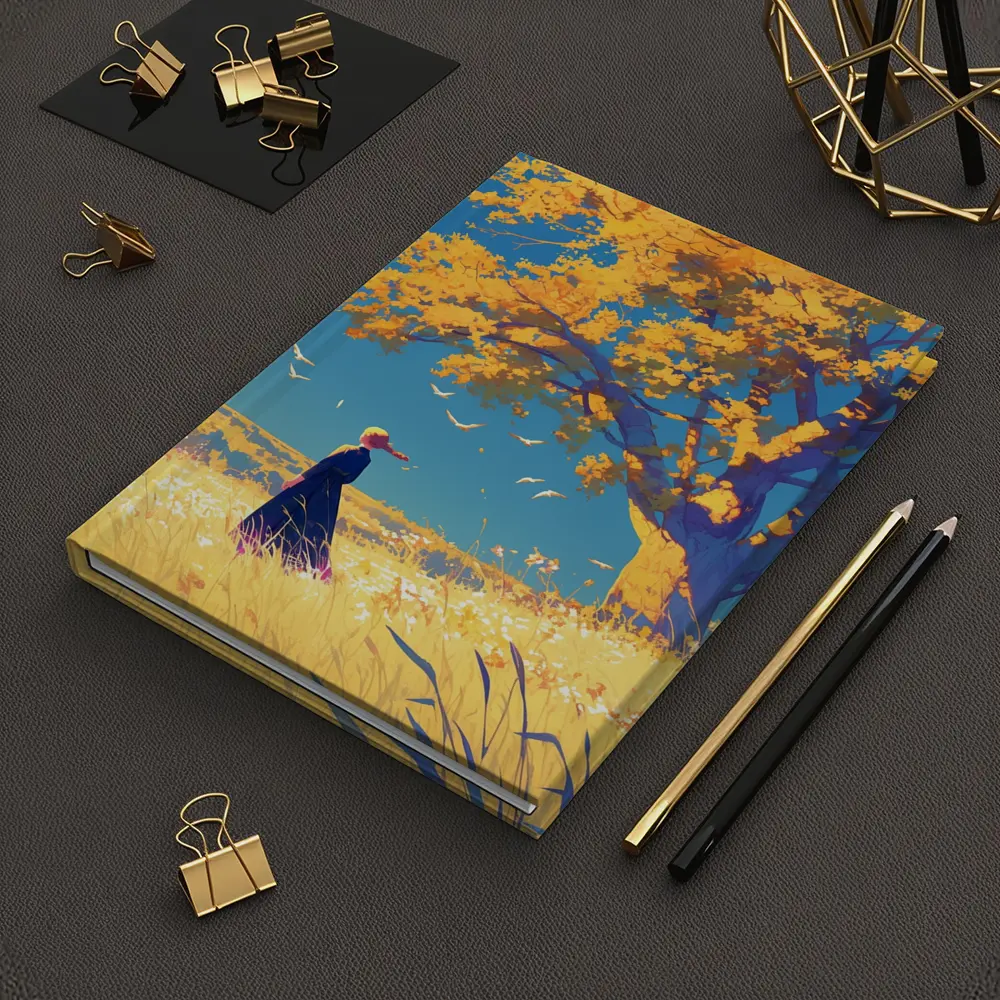 Anime Girl Standing Under Golden Autumn Tree – Notebooks