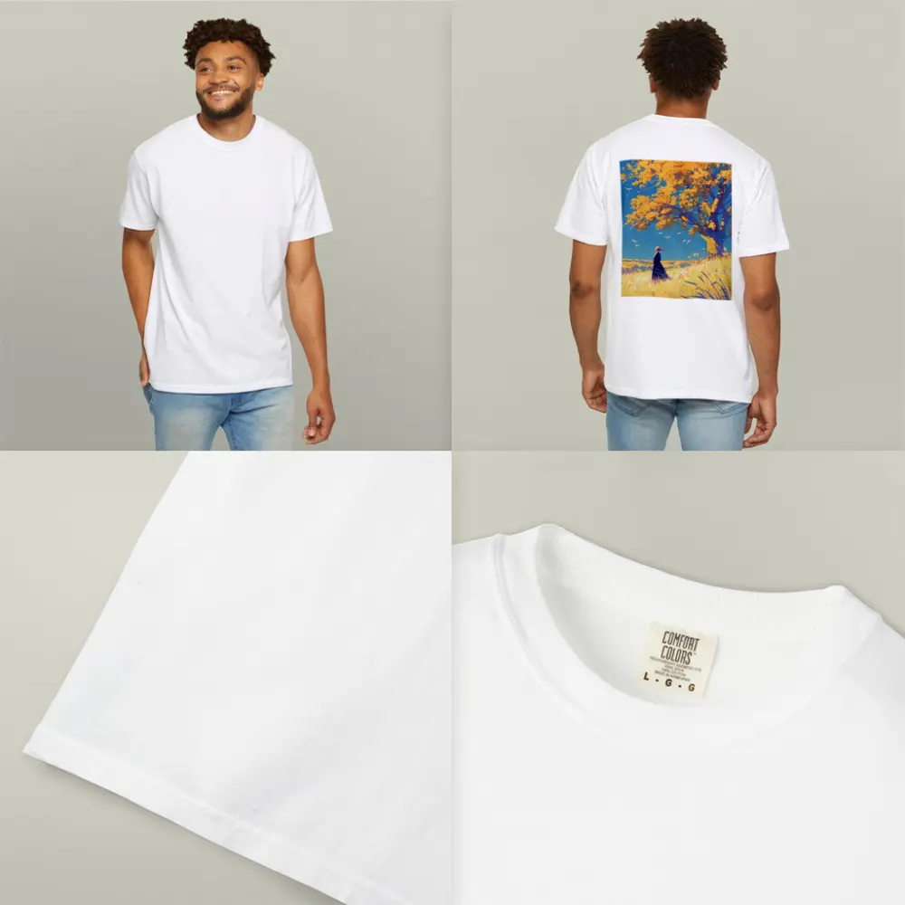 Anime Girl Standing Under Golden Autumn Tree – T-Shirts