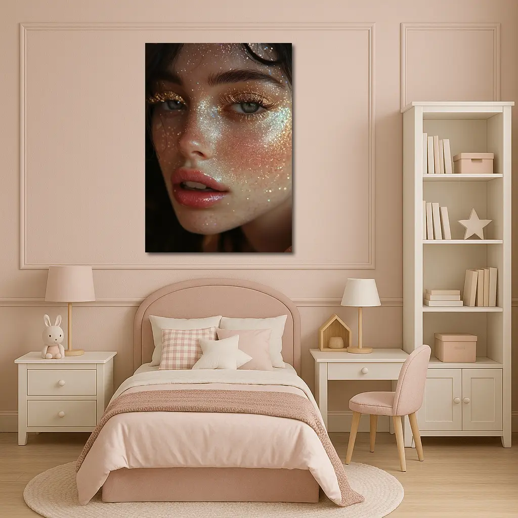 Woman Face Gold Glitter Makeup Close Up – Wall Art