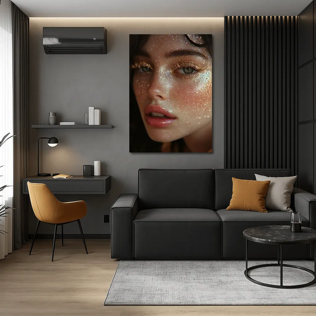 Woman Face Gold Glitter Makeup Close Up – Wall Art