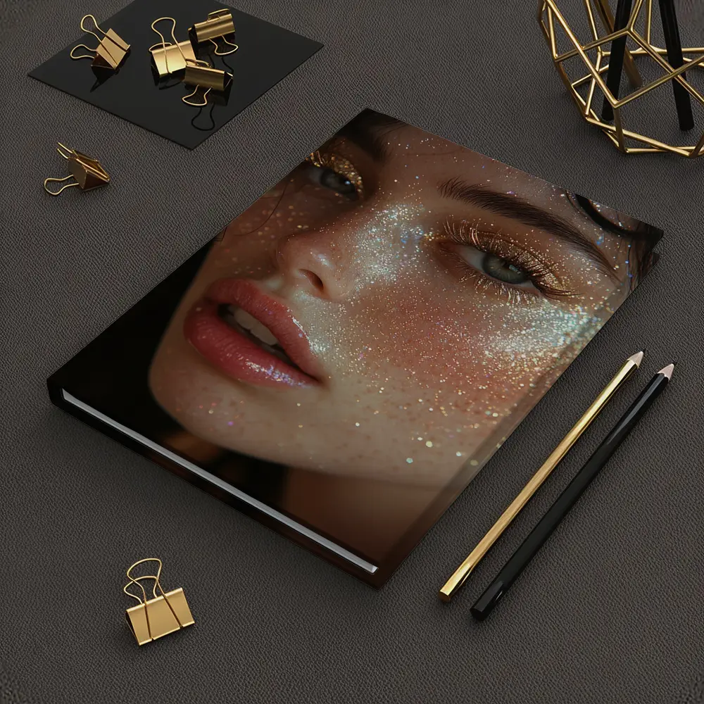 Woman Face Gold Glitter Makeup Close Up – Notebooks