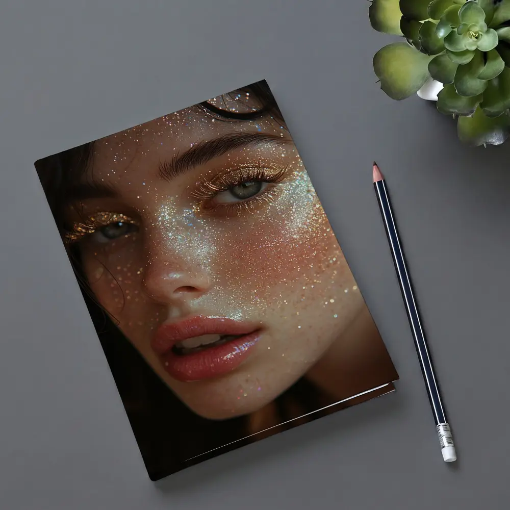 Woman Face Gold Glitter Makeup Close Up – Notebooks