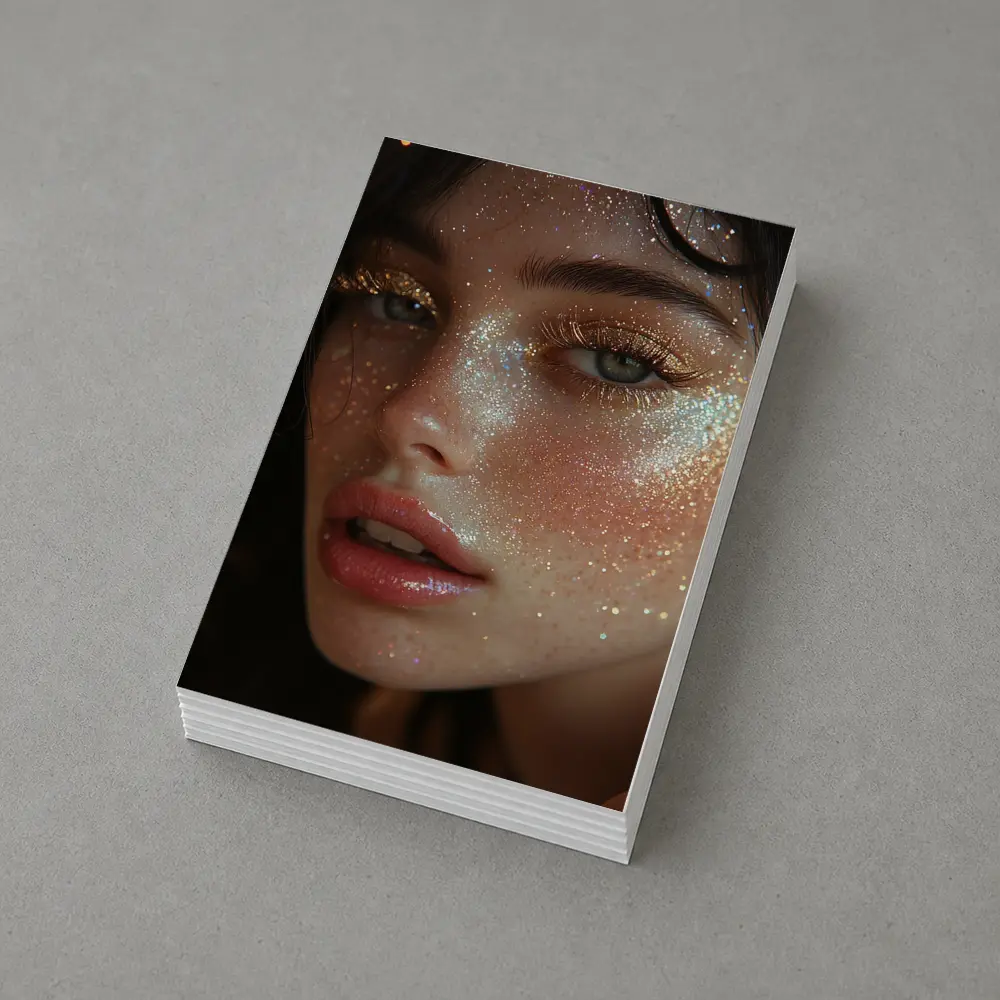 Woman Face Gold Glitter Makeup Close Up – Postcards