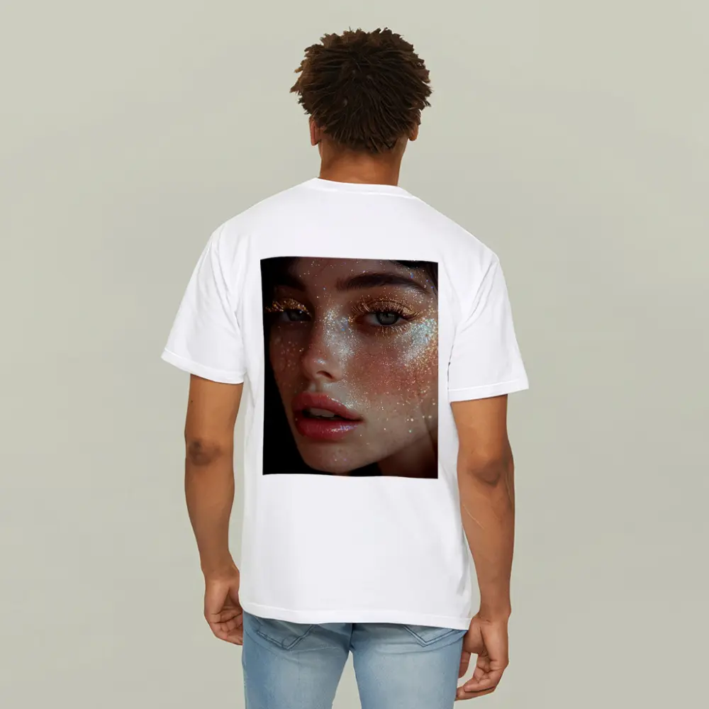 Woman Face Gold Glitter Makeup Close Up – T-Shirts