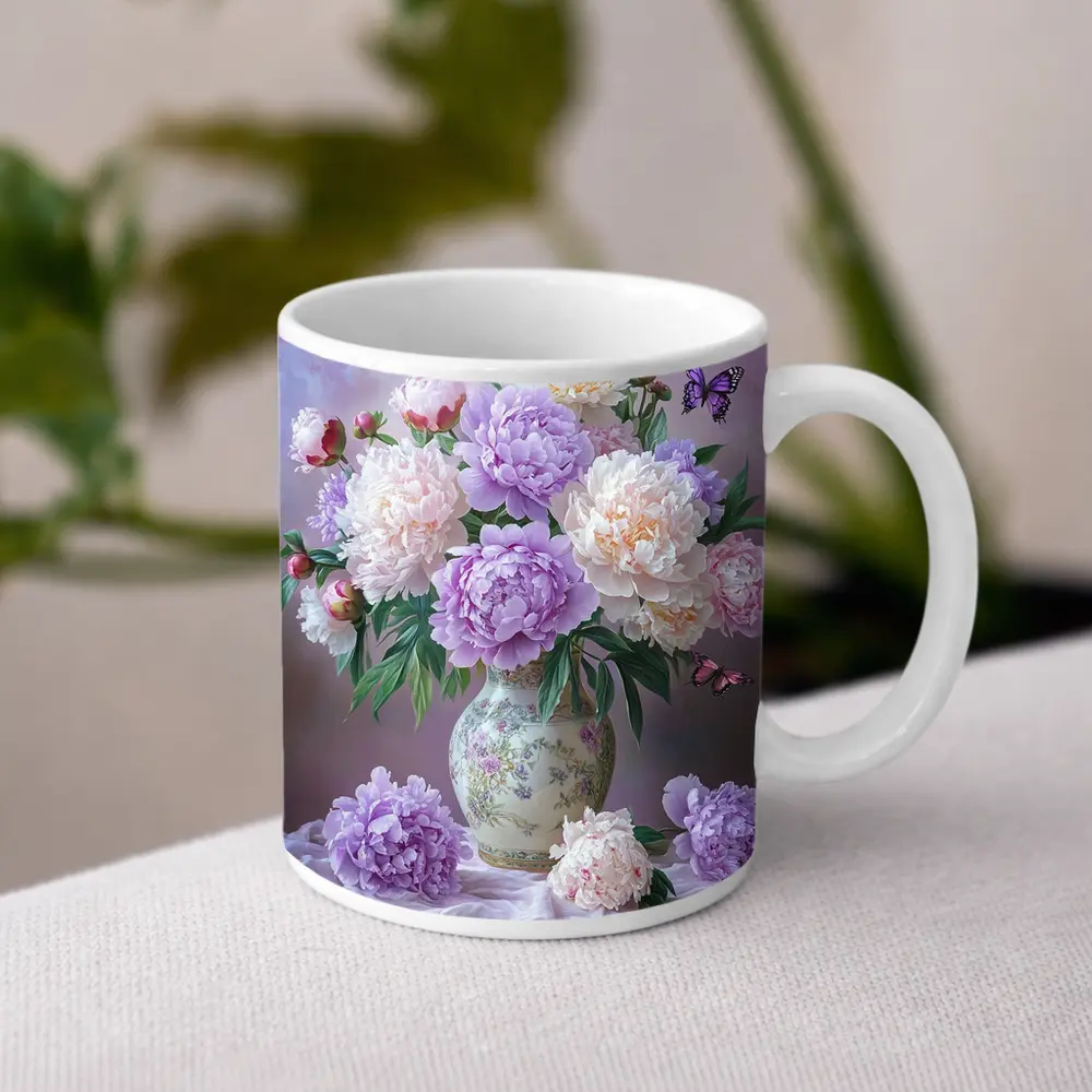 Purple Pink Peonies Vase Butterflies Floral – Mugs