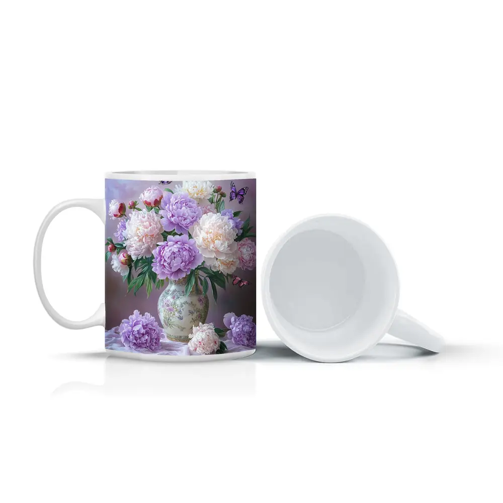 Purple Pink Peonies Vase Butterflies Floral – Mugs