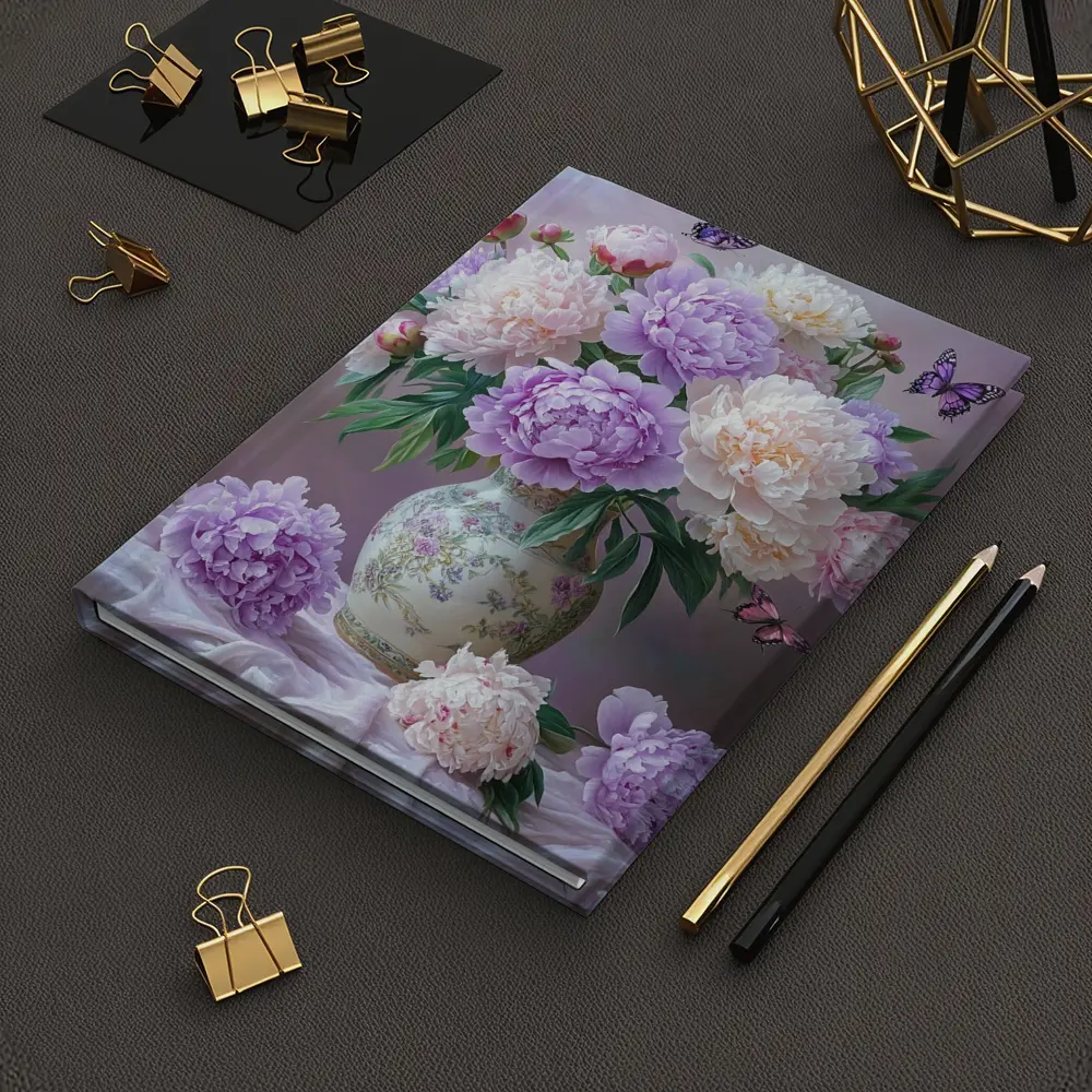 Purple Pink Peonies Vase Butterflies Floral – Notebooks