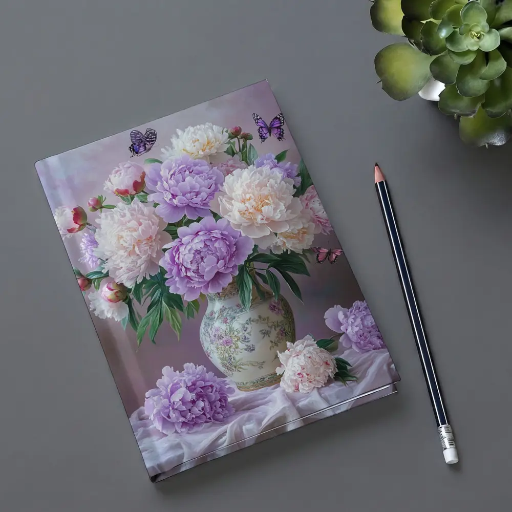Purple Pink Peonies Vase Butterflies Floral – Notebooks