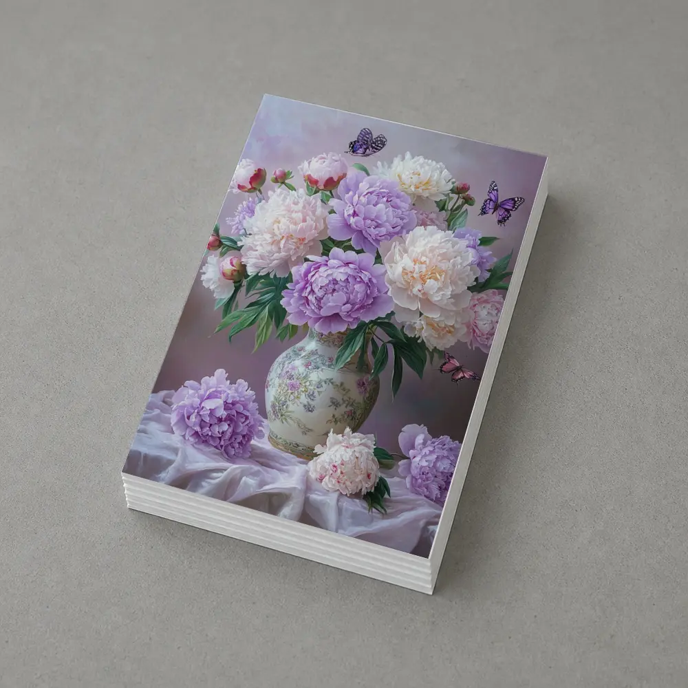 Purple Pink Peonies Vase Butterflies Floral – Postcards