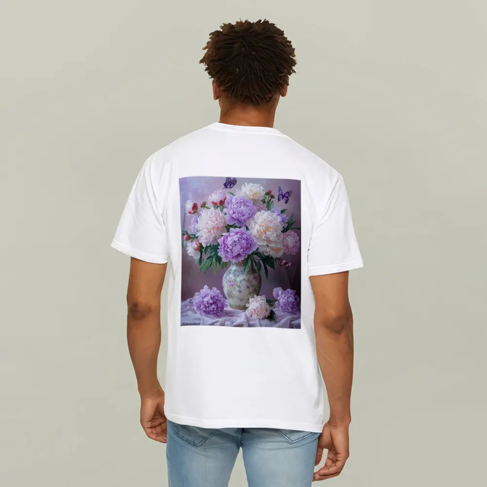 Purple Pink Peonies Vase Butterflies Floral – T-Shirts