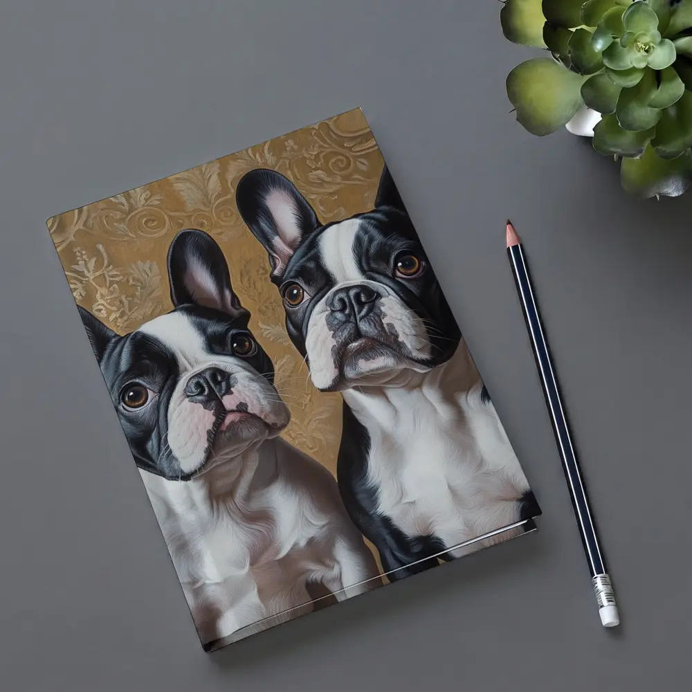 Two French Bulldogs Ornate Gold Background Portrait – Notebooks