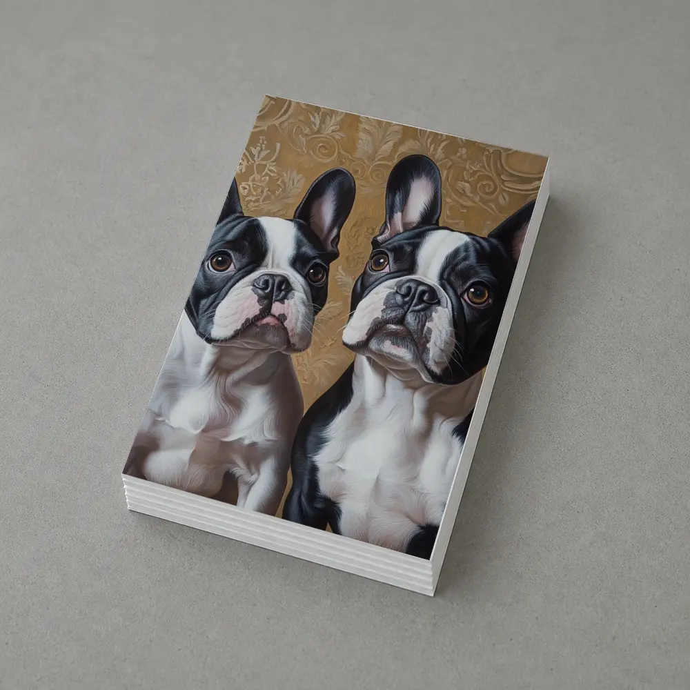 Two French Bulldogs Ornate Gold Background Portrait – Postcards