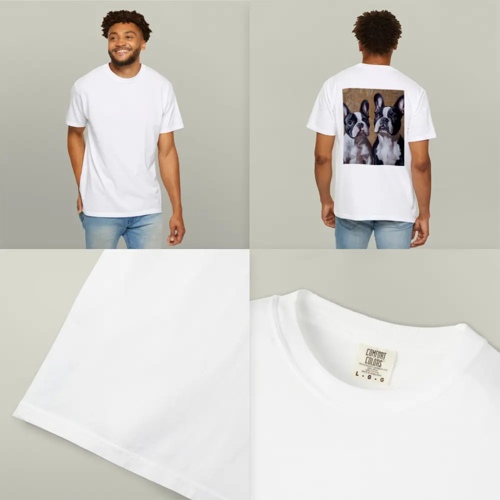 Two French Bulldogs Ornate Gold Background Portrait – T-Shirts