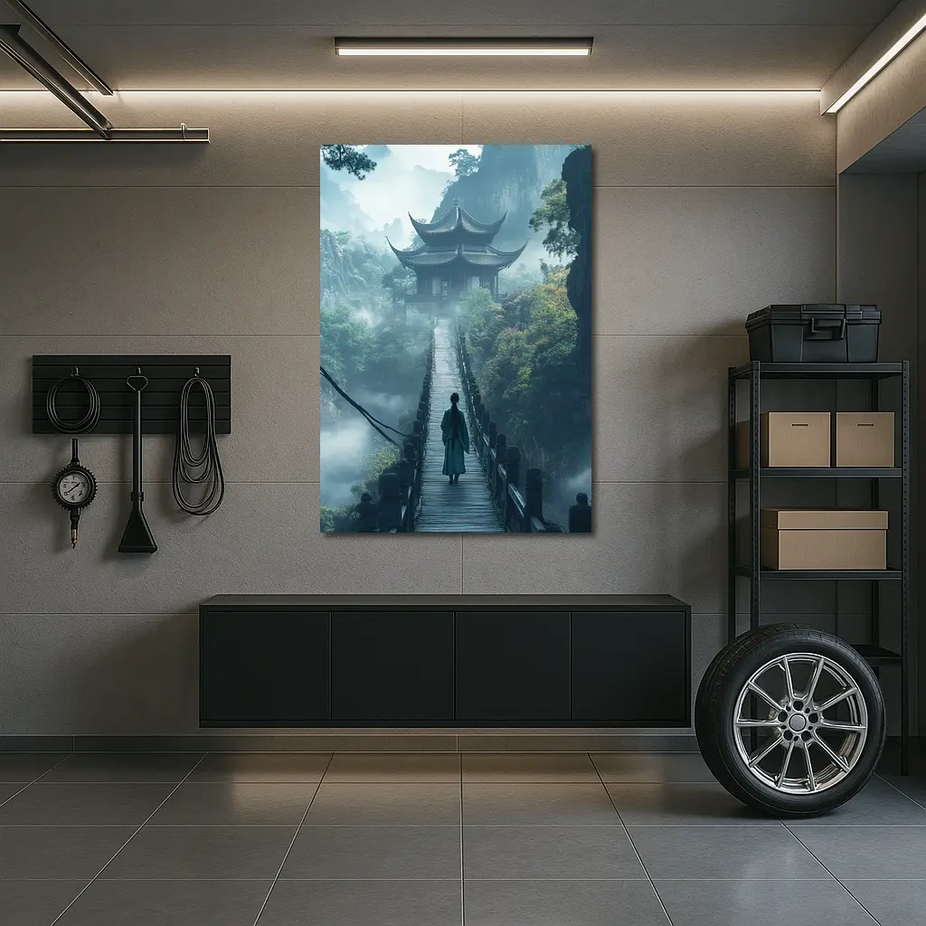 Ancient Chinese Pagoda Misty Mountain Bridge – Wall Art