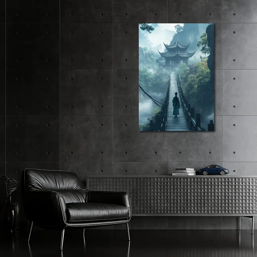 Ancient Chinese Pagoda Misty Mountain Bridge – Wall Art