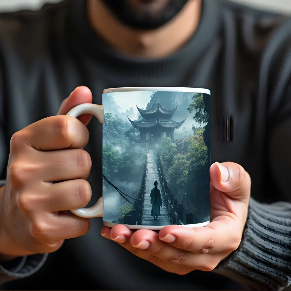 Ancient Chinese Pagoda Misty Mountain Bridge – Mugs