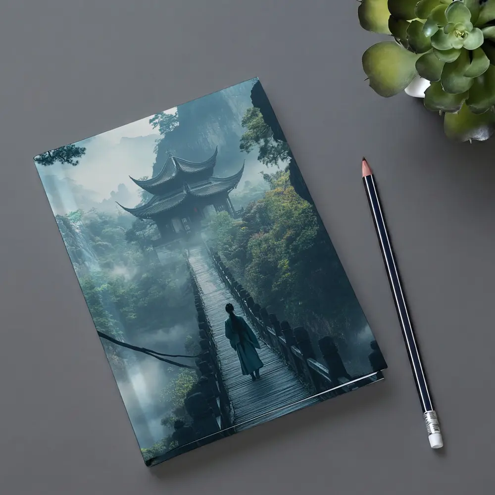 Ancient Chinese Pagoda Misty Mountain Bridge – Notebooks