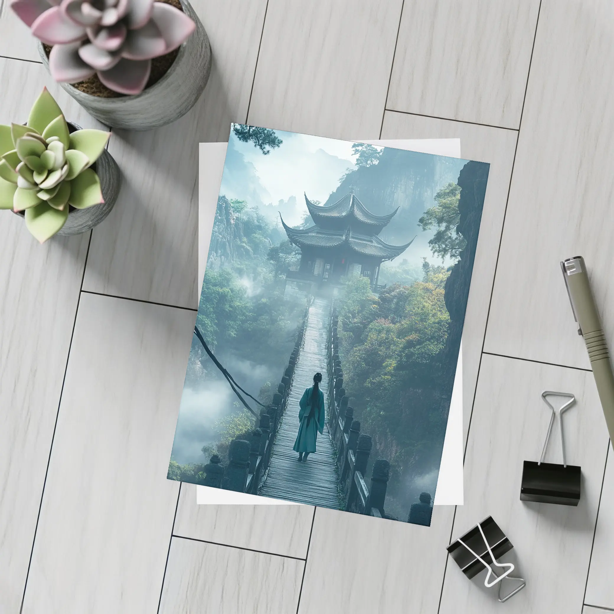 Ancient Chinese Pagoda Misty Mountain Bridge – Postcards