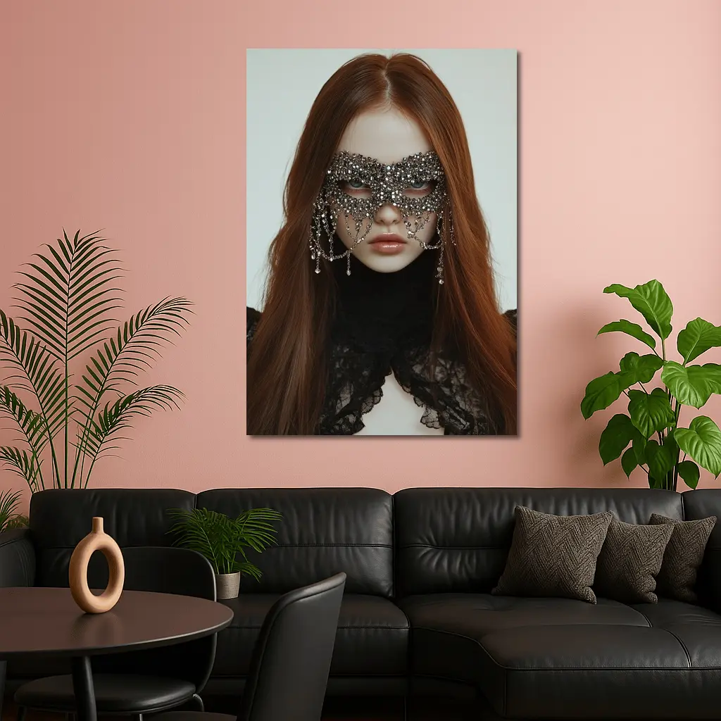 Woman Crystal Mask Black Lace Gothic Portrait – Wall Art