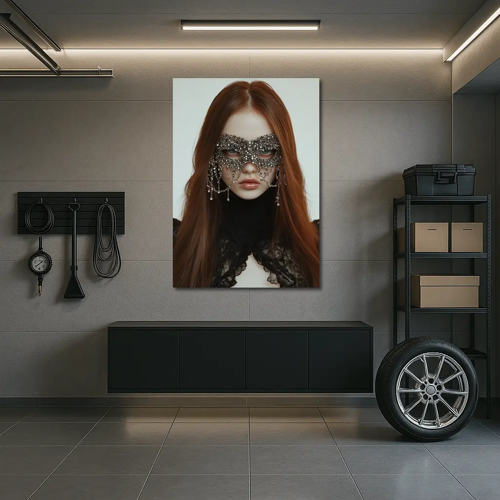 Woman Crystal Mask Black Lace Gothic Portrait – Wall Art