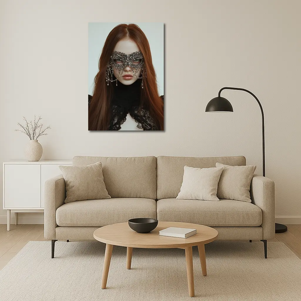 Woman Crystal Mask Black Lace Gothic Portrait – Wall Art