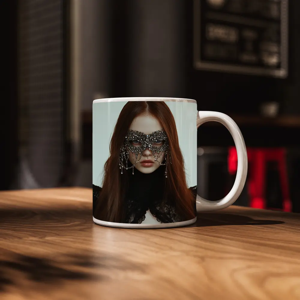 Woman Crystal Mask Black Lace Gothic Portrait – Mugs