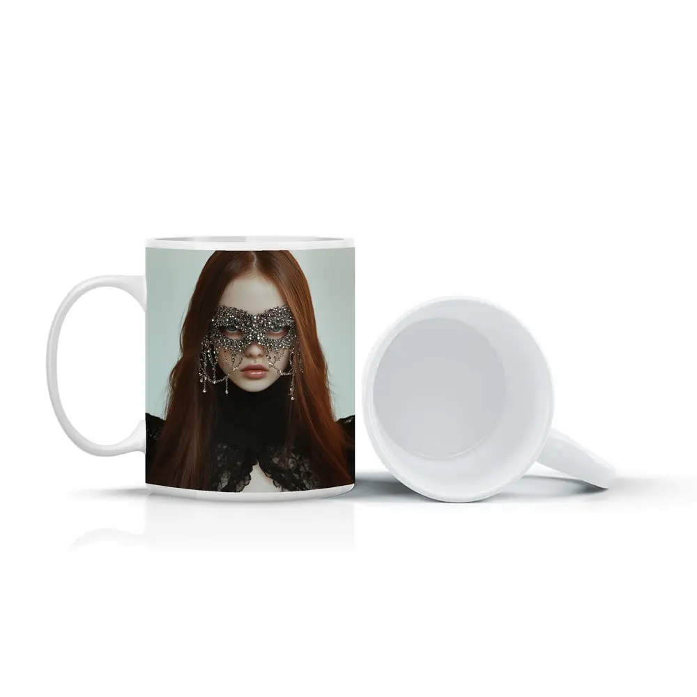 Woman Crystal Mask Black Lace Gothic Portrait – Mugs