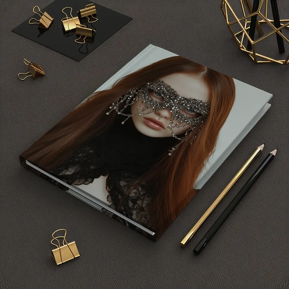 Woman Crystal Mask Black Lace Gothic Portrait – Notebooks