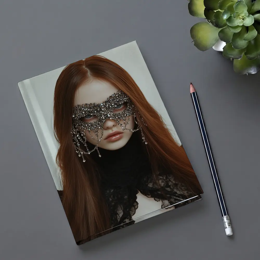Woman Crystal Mask Black Lace Gothic Portrait – Notebooks