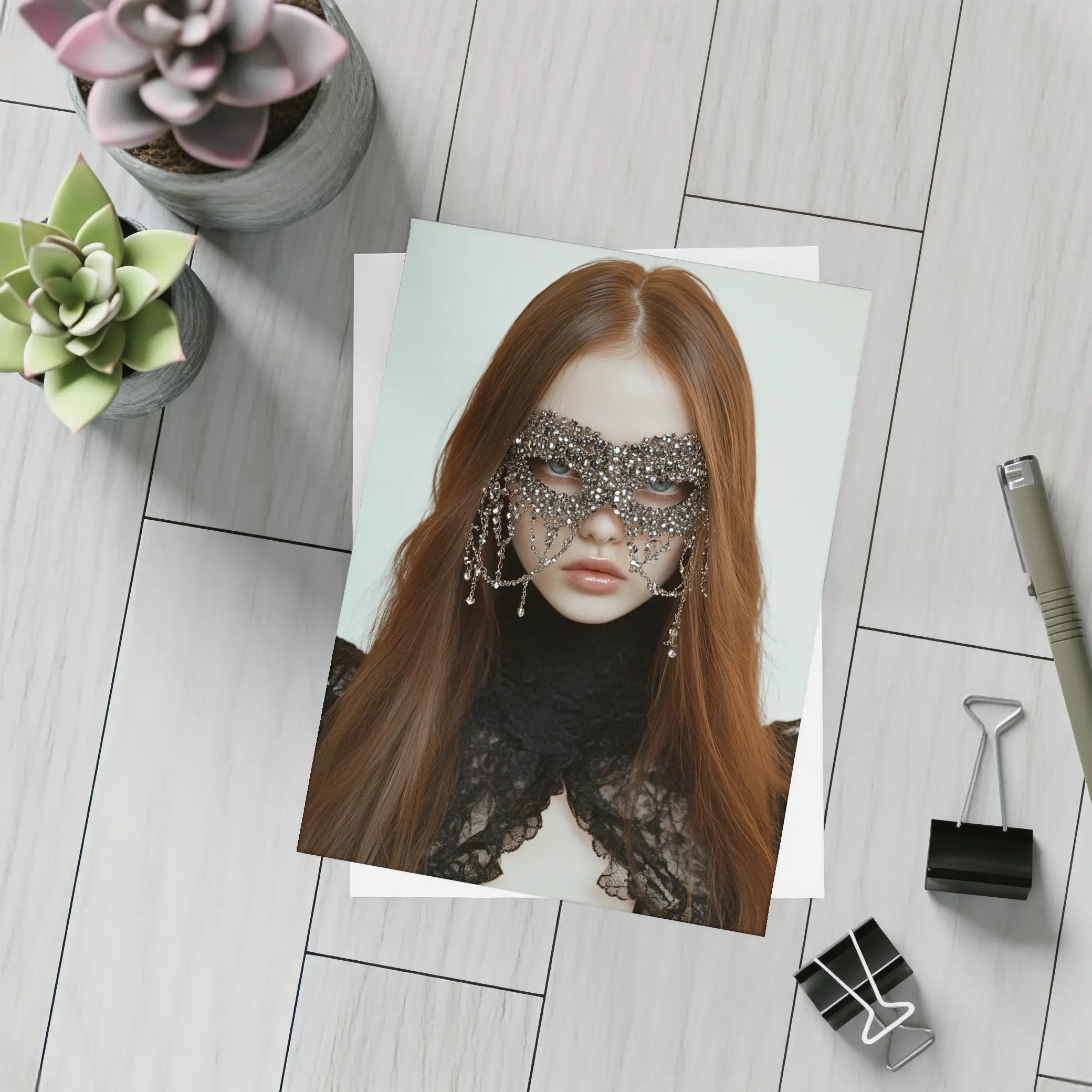 Woman Crystal Mask Black Lace Gothic Portrait – Postcards