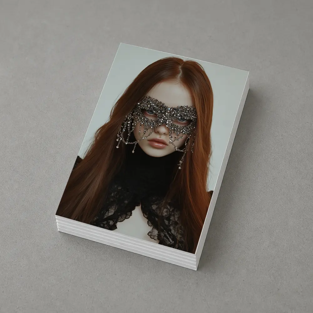 Woman Crystal Mask Black Lace Gothic Portrait – Postcards