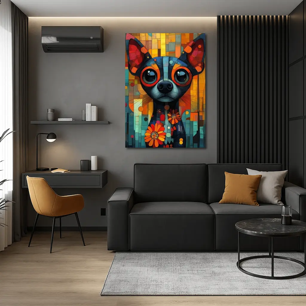 Chihuahua Dog Colorful Mosaic Floral Art – Wall Art