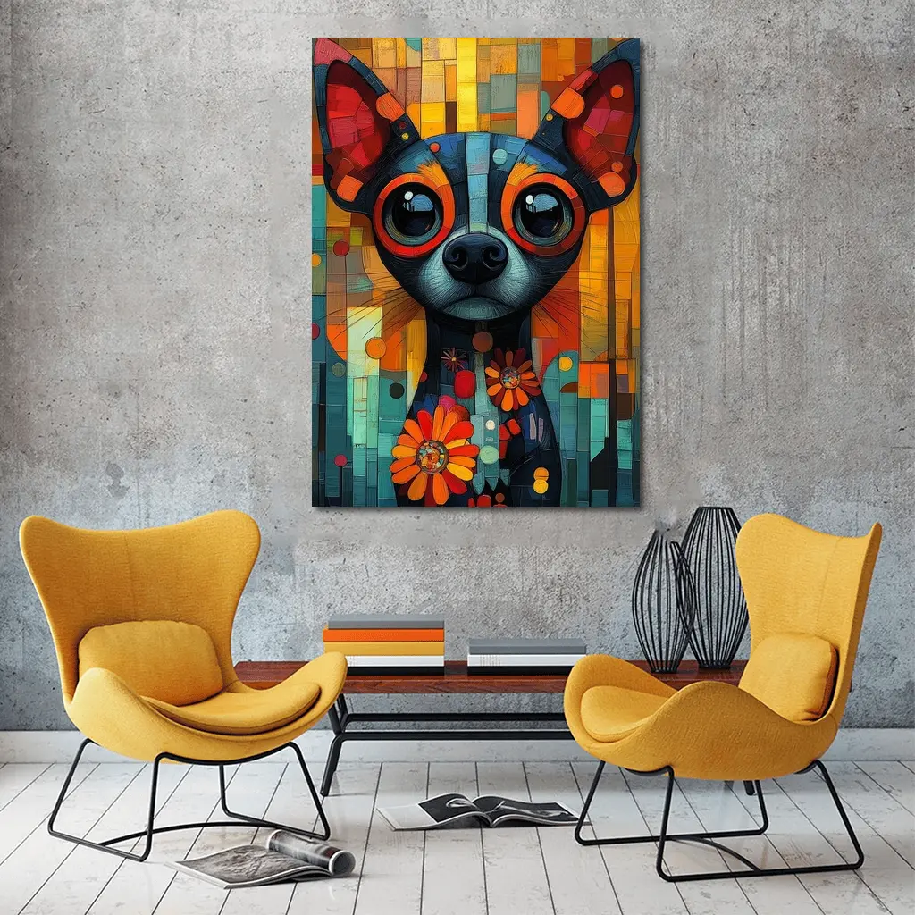 Chihuahua Dog Colorful Mosaic Floral Art – Wall Art