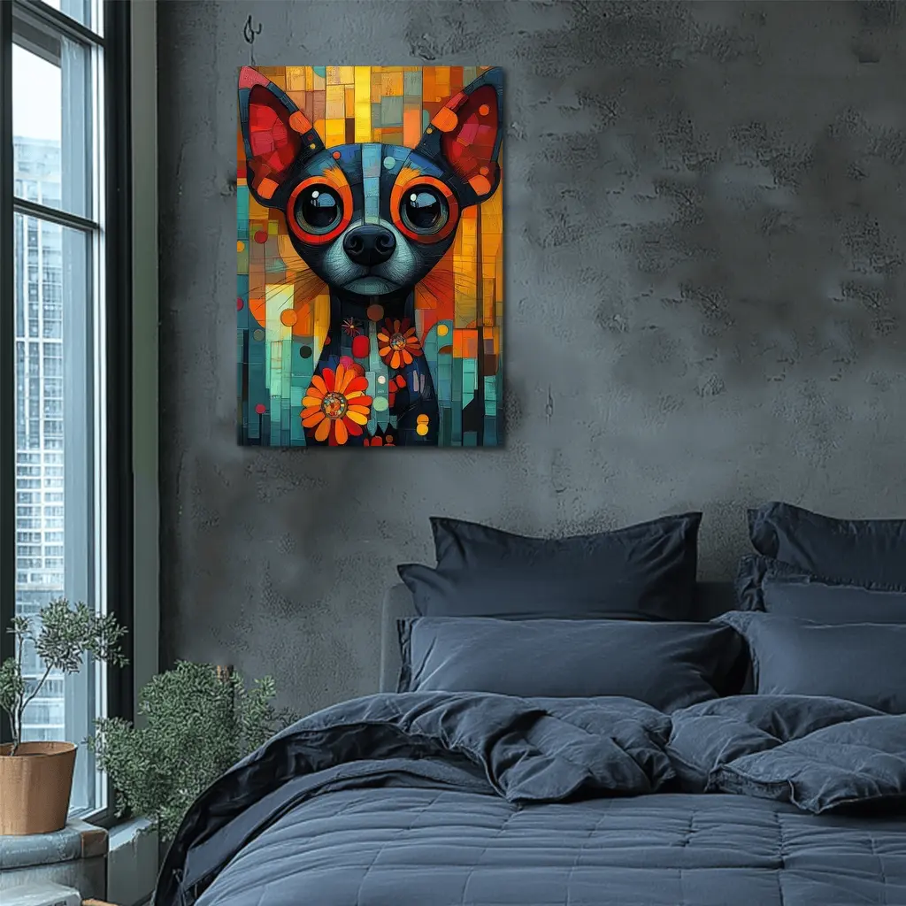 Chihuahua Dog Colorful Mosaic Floral Art – Wall Art