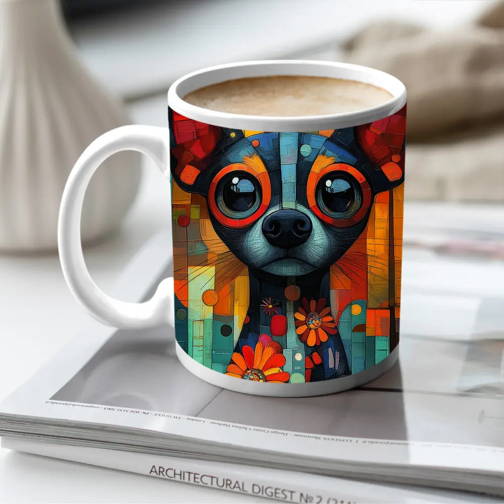 Chihuahua Dog Colorful Mosaic Floral Art – Mugs