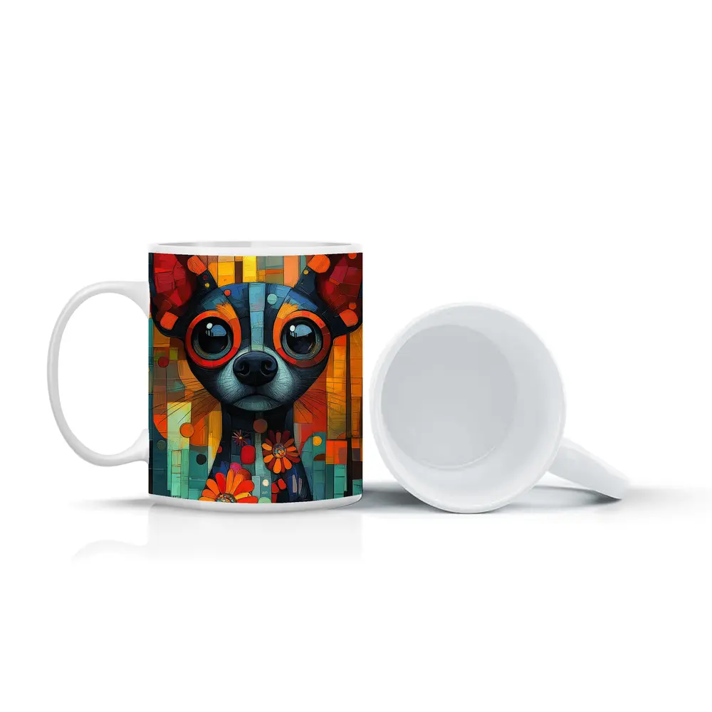 Chihuahua Dog Colorful Mosaic Floral Art – Mugs