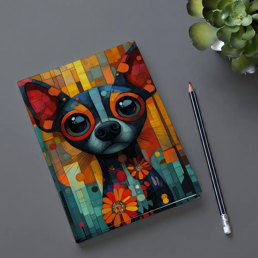 Chihuahua Dog Colorful Mosaic Floral Art – Notebooks