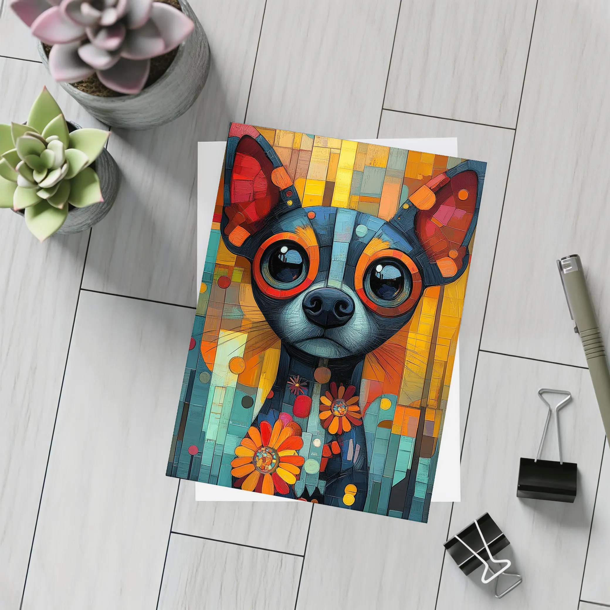 Chihuahua Dog Colorful Mosaic Floral Art – Postcards