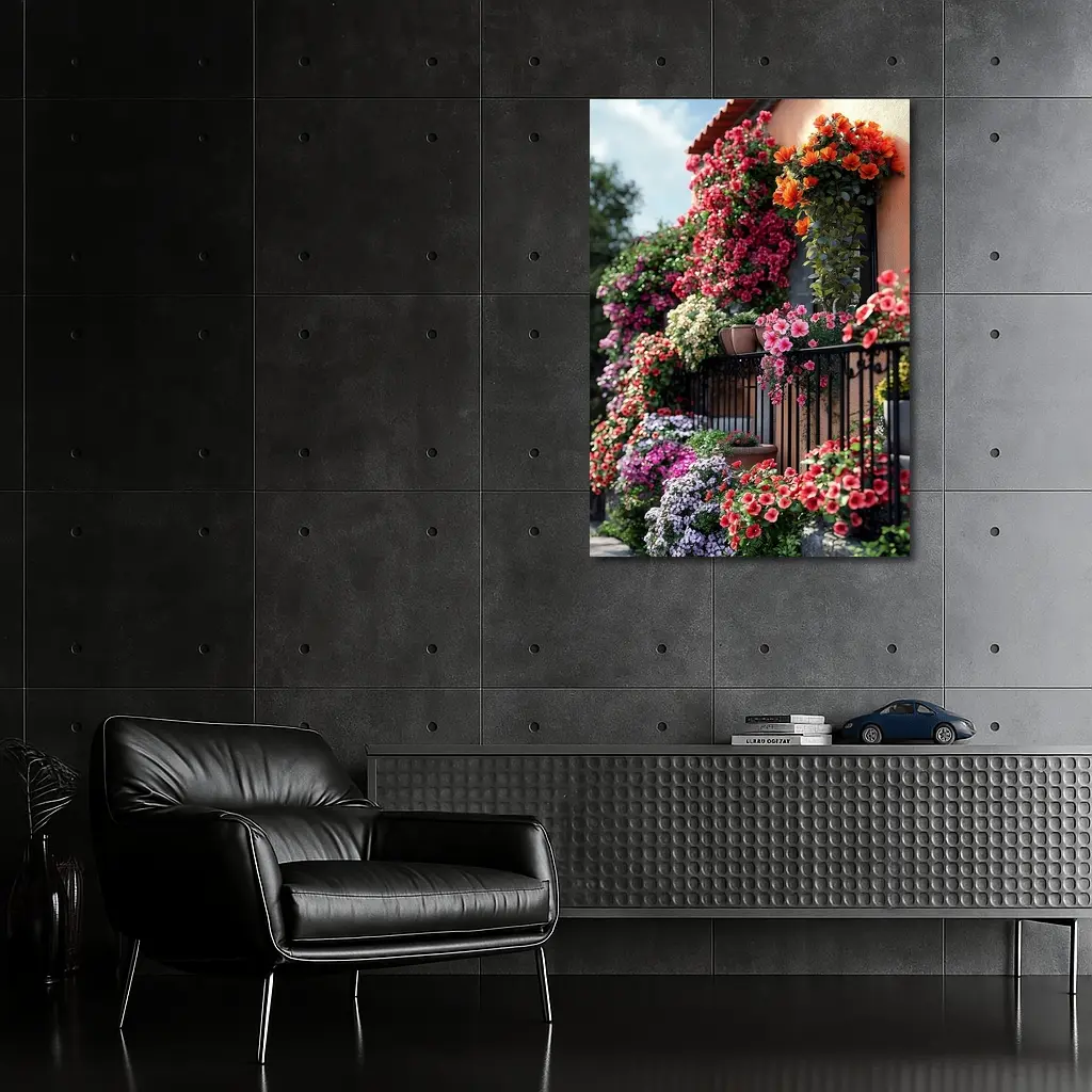 Colorful Flower Garden Balcony Mediterranean House – Wall Art