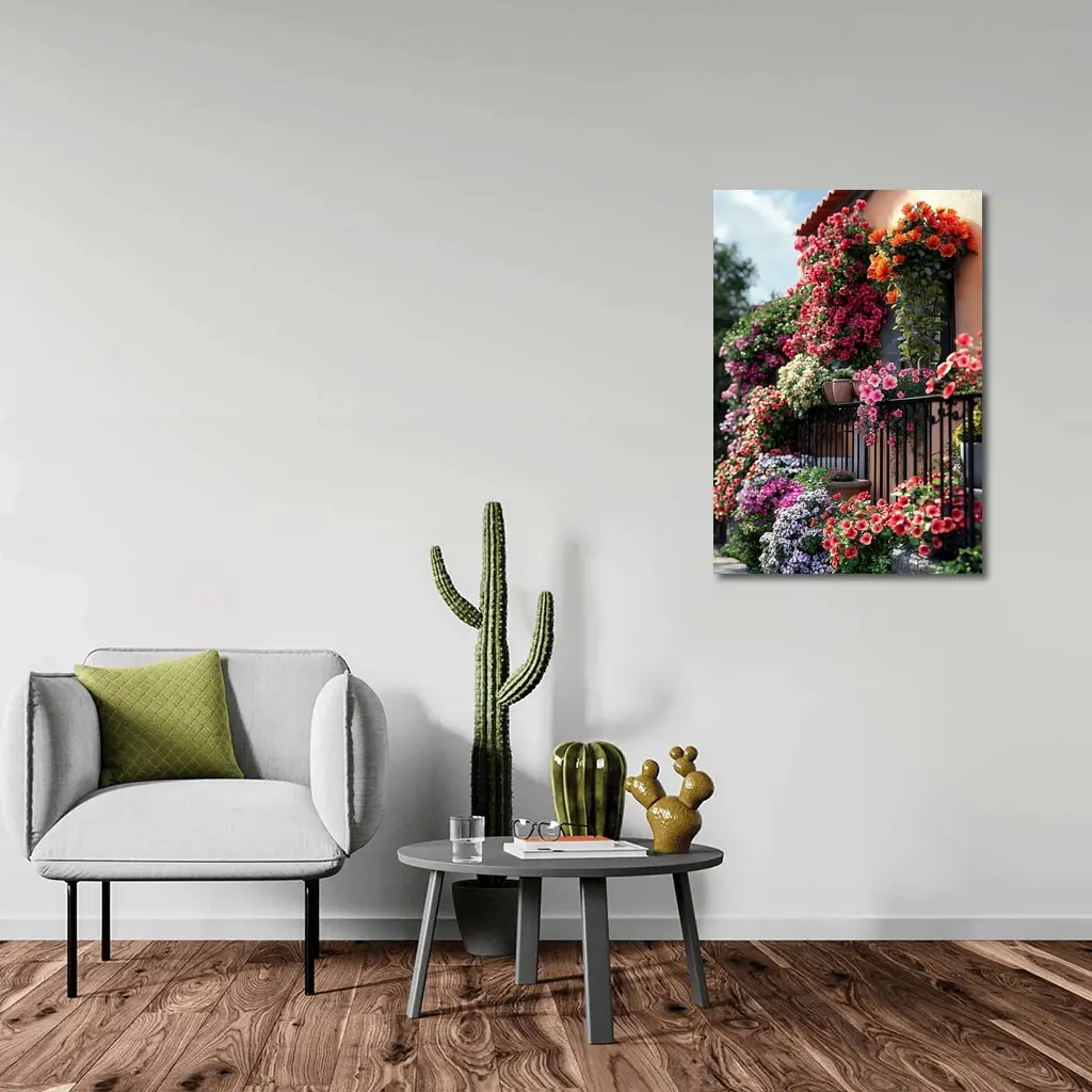 Colorful Flower Garden Balcony Mediterranean House – Wall Art