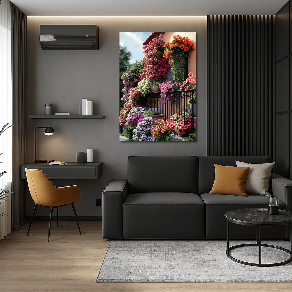 Colorful Flower Garden Balcony Mediterranean House – Wall Art