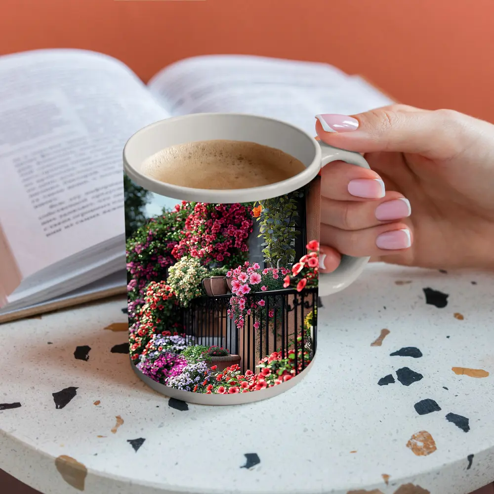 Colorful Flower Garden Balcony Mediterranean House – Mugs