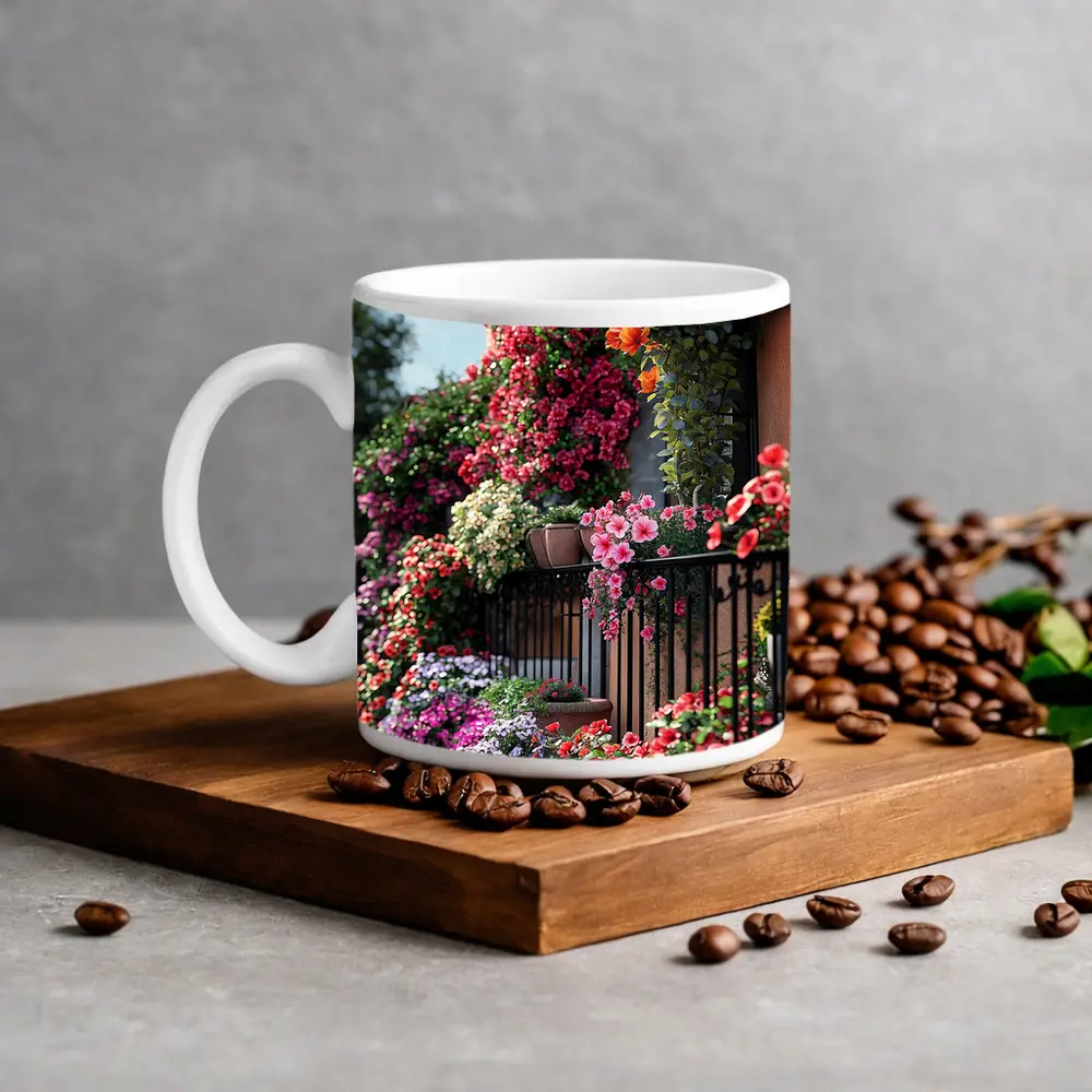Colorful Flower Garden Balcony Mediterranean House – Mugs