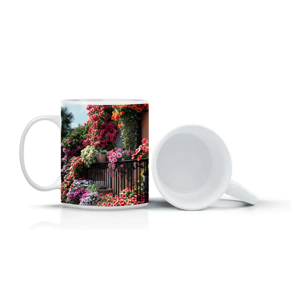 Colorful Flower Garden Balcony Mediterranean House – Mugs