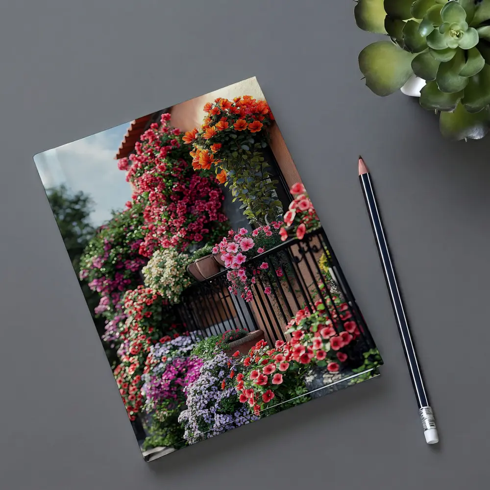 Colorful Flower Garden Balcony Mediterranean House – Notebooks