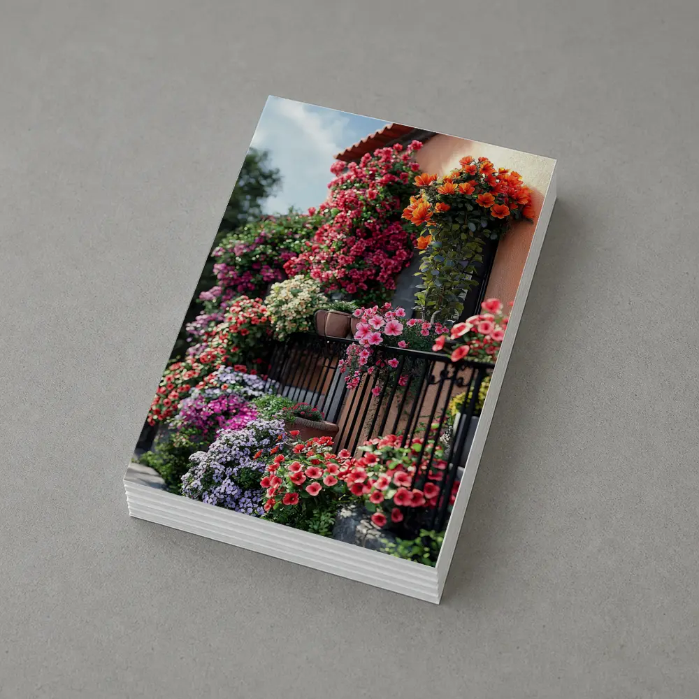 Colorful Flower Garden Balcony Mediterranean House – Postcards