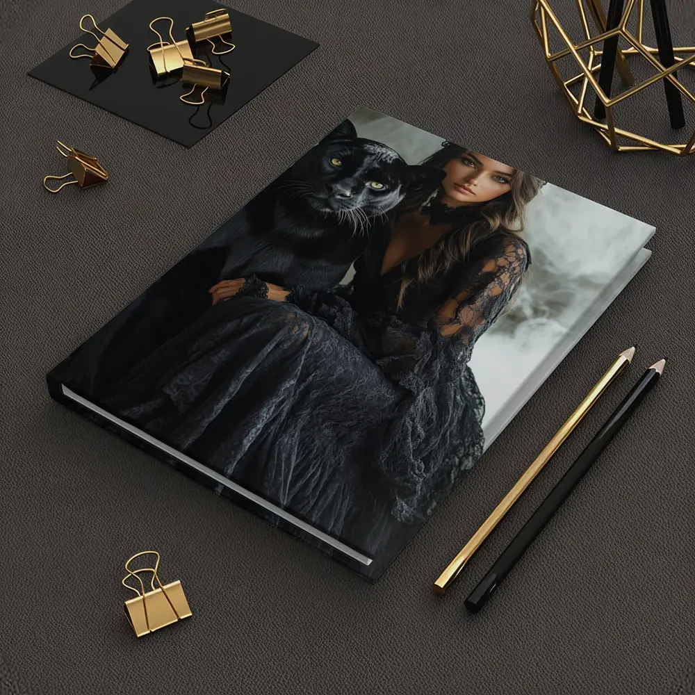 Woman in Black Lace Dress with Panther – Notebooks